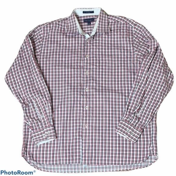 Paul Fredrick Button Down Casual Dress Red Plaid Men's Shirt 16.5 34-35 - Picture 1 of 8